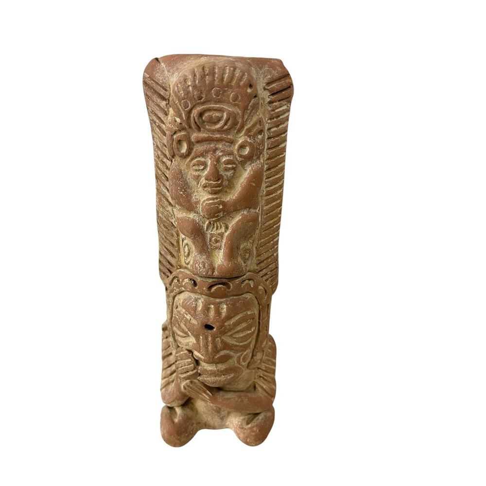 Vintage Aztec Mayan Warrior Standing Figurine Vintage Mexico Clay Incense
